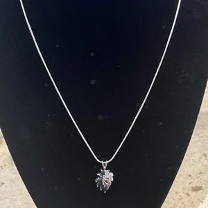 Sterling silver genuine sapphire and CZ 18” necklace